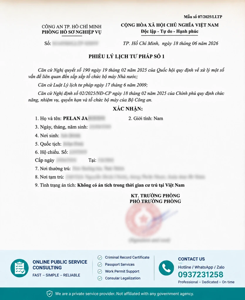 Criminal Record Certificate No 1