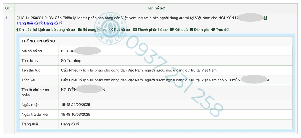 Hồ sơ sau khi được duyệt sẽ được gửi lịch hẹn nhận Phiếu lý lịch tư pháp