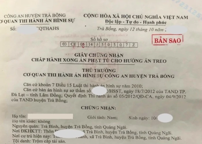 Mẫu đơn xin trích lục Giấy chứng nhận chấp hành xong án treo