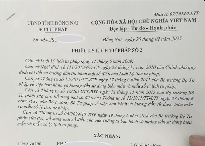 Thủ tục làm lý lịch tư pháp tỉnh Đồng Nai