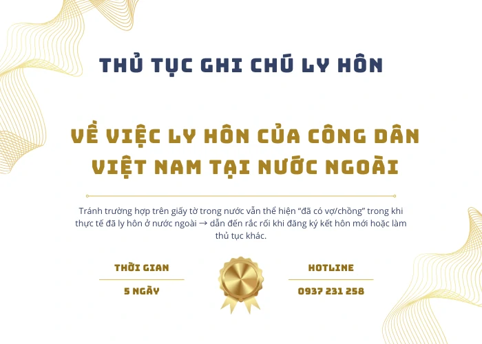 Dịch vụ ghi chú ly hôn cho công dân Việt Nam đã ly hôn tại nước ngoài